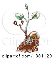 Poster, Art Print Of Steampunk Sprouting Bean Seedling Plant With Metal Cables