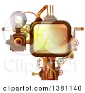 Clipart Of A Steampunk Screen With A Crank Handle Camera And Gears Royalty Free Vector Illustration