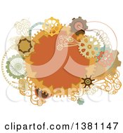 Clipart Of A Round Steampunk Frame With Gear Cog Wheels And Pipes Royalty Free Vector Illustration