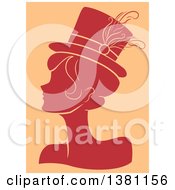 Poster, Art Print Of Red Silhouetted Burlesque Woman Wearing A Hat Over Tan