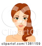 Clipart Of A Brunette Caucasian Woman Wearing A Blackhead Removal Pore Strip Royalty Free Vector Illustration