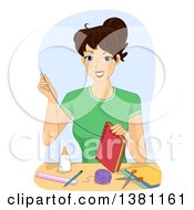 Clipart Of A Happy Brunette White Woman Making A Book Royalty Free Vector Illustration by BNP Design Studio