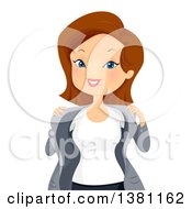 Poster, Art Print Of Brunette Caucasian Woman Taking Off A Jacket To Cool Down