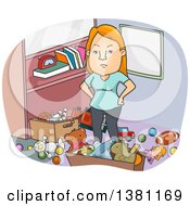 Poster, Art Print Of Cartoon Angry Red Haired White Woman Standing In A Messy Room