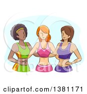 Clipart Of A Sketched Group Of Fit Women In Workout Clothes Royalty Free Vector Illustration