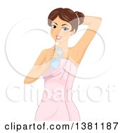 Brunette Caucasian Woman Spraying Deodorant Under Her Arms