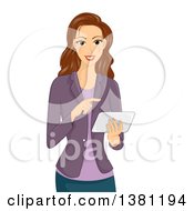 Poster, Art Print Of Happy Brunette Caucasian Woman Using A Tablet Computer