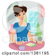 Poster, Art Print Of Happy Brunette White Woman Playing A Game Of Bingo