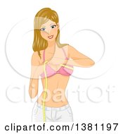 Poster, Art Print Of Happy Dirty Blond Caucasian Woman Measuring Her Bust