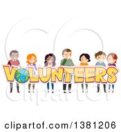 Clipart Of A Group Of People Holding Up Volunteers Text Royalty Free Vector Illustration