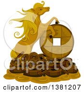 Poster, Art Print Of Gold Lucky Horse On A Pile Of Coins