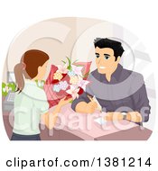 Poster, Art Print Of Man Purchasing Flowers And Writing A Personal Note