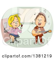 Poster, Art Print Of Cartoon Singing Telegram Man And Blond White Woman In An Office