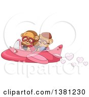 Cute Bear Couple Flying In A Valentines Day Airplane