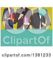 Clipart Of A Cropped View Of Professionals Holding A Balloon And Gifts At A Retirement Party With Text Space Royalty Free Vector Illustration
