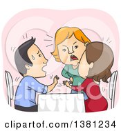 Poster, Art Print Of Cartoon Woman Confronting Her Cheating Boyfriend And Another Lady At A Restaurant