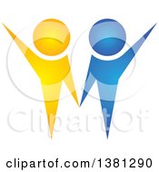 Poster, Art Print Of Yellow And Blue Couple Holding Hands And Waving