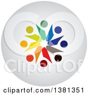 Clipart Of A Teamwork Unity Circle Of Colorful Diverse People On A Round Icon Royalty Free Vector Illustration