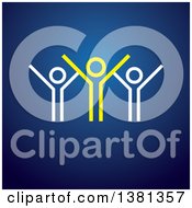 Clipart Of A Teamwork Unity Group Of Cheering White And Yellow People On Blue Royalty Free Vector Illustration