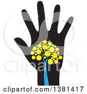 Poster, Art Print Of Blue And Yellow Tree On A Black Hand