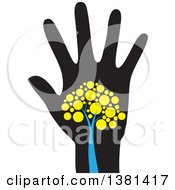 Clipart Of A Blue And Yellow Tree On A Black Hand Royalty Free Vector Illustration