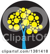 Clipart Of A Blue And Yellow Tree In A Black Circle Royalty Free Vector Illustration