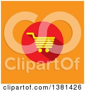 Poster, Art Print Of Flat Design Yellow And Red Shopping Cart Icon On Orange