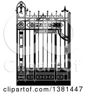 Clipart Of A Vintage Black And White Ornate Wrought Iron Gate Royalty Free Vector Illustration