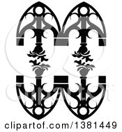Clipart Of A Vintage Black And White Ornate Wrought Iron Design Element With Flowers Royalty Free Vector Illustration by Frisko