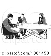 Poster, Art Print Of Black And White Group Of Business Men Having A Meeting