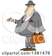 Cartoon Chubby White Debt Collector Or Businessman Holding His Hand Out For Payment