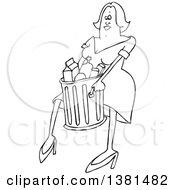 Poster, Art Print Of Cartoon Black And White Woman Carrying A Trash Can