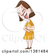 Cartoon Brunette White Woman Laughing And Holding Her Tummy