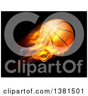 Poster, Art Print Of 3d Flying And Blazing Basketball With A Trail Of Flames On Black