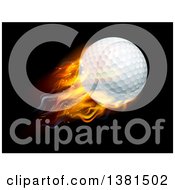 3d Flying And Blazing Golf Ball With A Trail Of Flames On Black