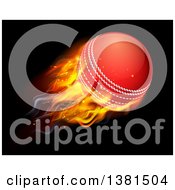 Poster, Art Print Of 3d Flying And Blazing Cricket Ball With A Trail Of Flames On Black