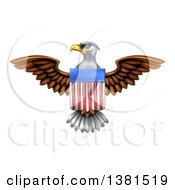 Poster, Art Print Of Flying Bald Eagle With An American Flag Shield
