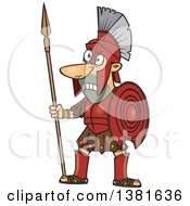 Cartoon Greek God Of War Ares In Full Armor Holding A Spear