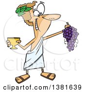 Cartoon Greek God Dionysus Holding A Bunch Of Grapes And A Goblet