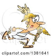Clipart Of A Cartoon Olympian God Hermes Wearing A Petasos And Running With A Porta Royalty Free Vector Illustration
