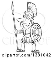 Poster, Art Print Of Cartoon Black And White Greek God Of War Ares In Full Armor Holding A Spear