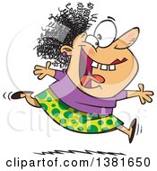 Cartoon Crazy Woman Running And Leaping On Insanity Day