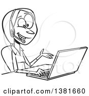 Poster, Art Print Of Cartoon Black And White Woman Working On A Laptop And Offering Tech Or Customer Service Support