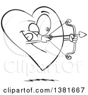 Poster, Art Print Of Cartoon Black And White Heart Character Shooting An Arrow