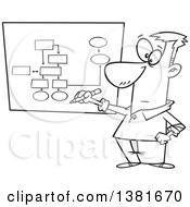 Poster, Art Print Of Cartoon Black And White Business Man Drawing A Chart For Project Management
