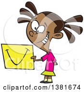 Clipart Of A Cartoon Happy Black Girl Sharing A Smile On A Piece Of Paper Royalty Free Vector Illustration