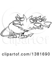 Clipart Of A Cartoon Black And White Three Headed Dog Cerberus The Hound Of Hades From Greek Mythology Royalty Free Vector Illustration by toonaday