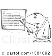 Cartoon Black And White Chemist Mole Pointing To A White Board