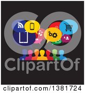 Clipart Of A Colorful Group Of People With Icon Speech Balloons On Black Royalty Free Vector Illustration