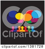 Clipart Of A Colorful Group Of People With Speech Balloons Over Black Royalty Free Vector Illustration